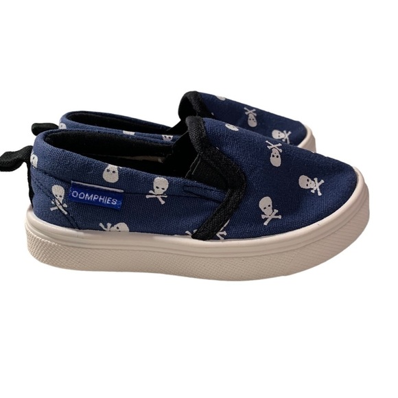Oomphies Boys Slip on Skull shoes size 7 toddler Blue White - Picture 2 of 5